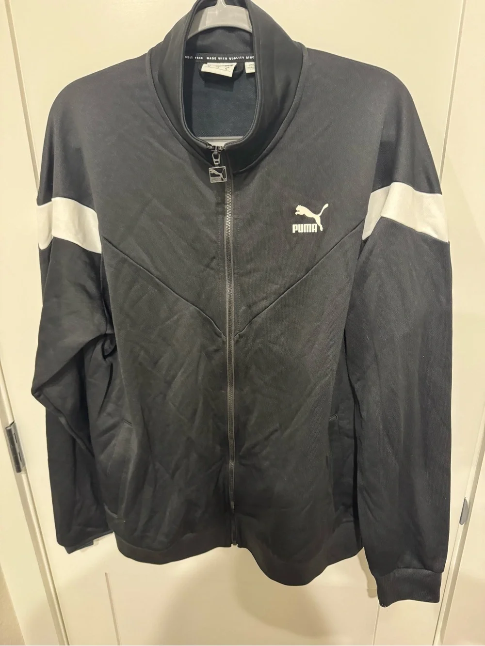 Puma Black Lightweight Track Jacket with White Shoulder Stripe